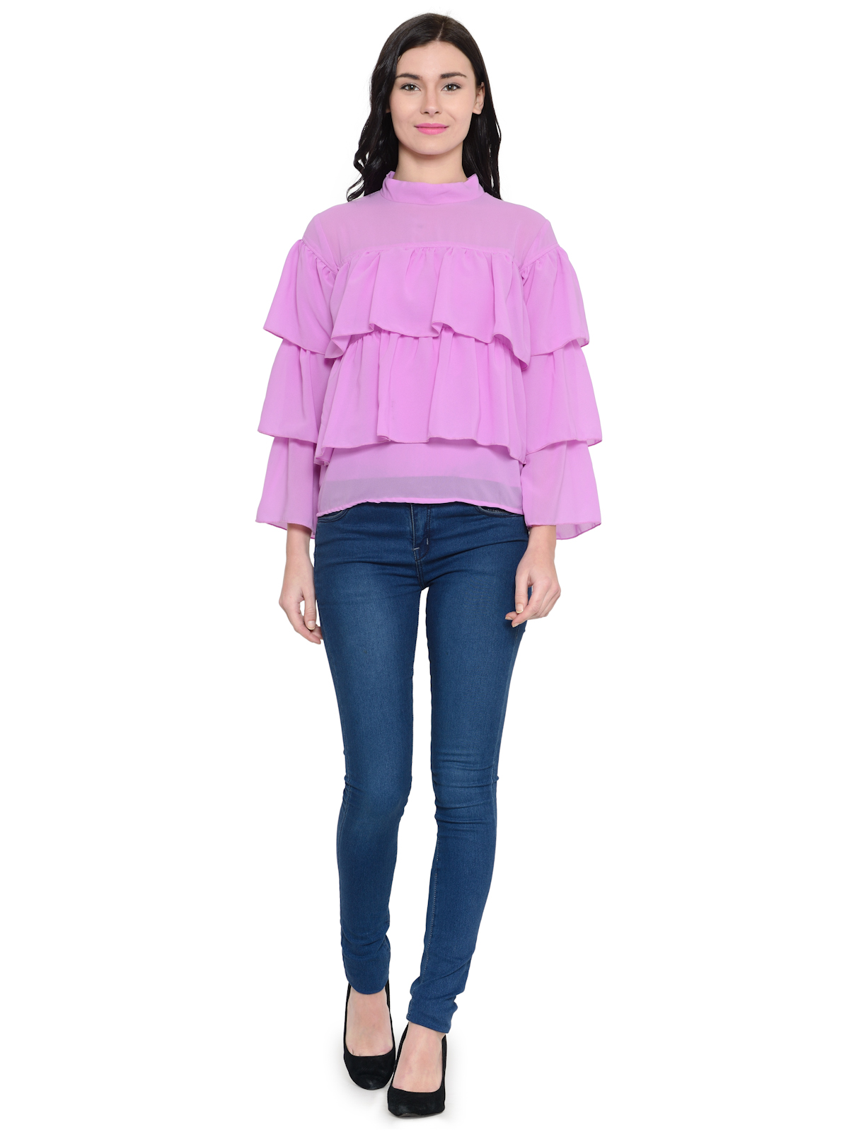 Pastel Mauve Frilled long sleeves top